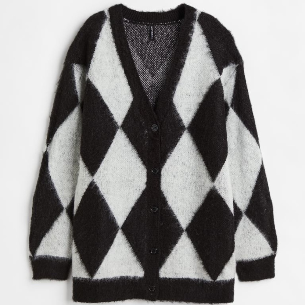 NWT H&M argyle harlequin oversized button down cardigan S